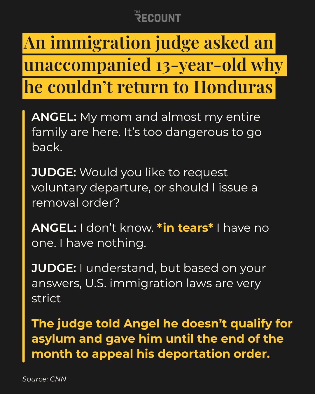 13-year-old Honduran boy cries, denied asylum in Texas court without a lawyer
